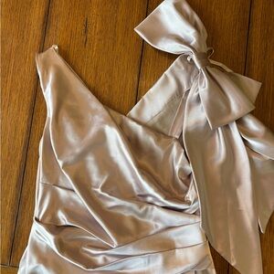 Eliza J Champagne/ Taupe One Shoulder Sleeveless Gown